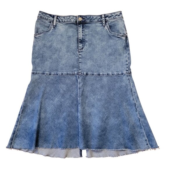 Wash Lab Blue Jean Denim Skirt 32 Flared A Line Back Slit Yellowstone SALLY - Picture 1 of 8